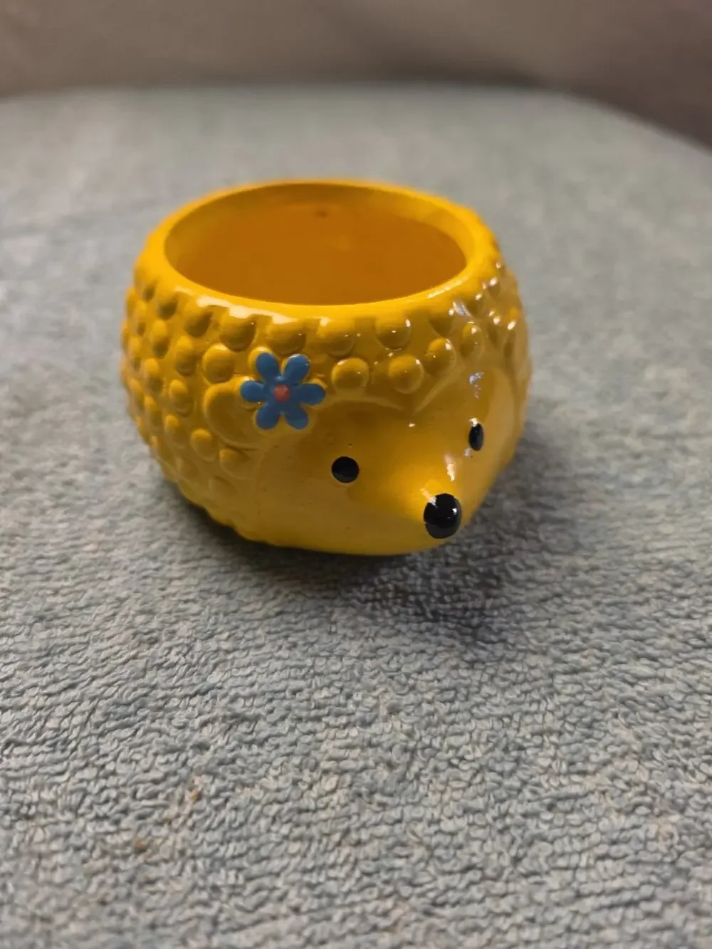 Vintage Rocket Farms Yellow Hedgehog Ceramic Mini Planter Succulent Pot Blue...